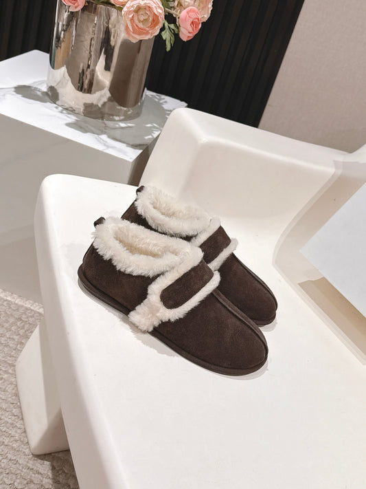 The Row 2025 Furry Shoe Dark Brown White Suede Wool 560591