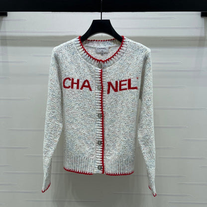 CC 26s Color-Blocked Woven Crew Neck Cardigan Grey Red 344112