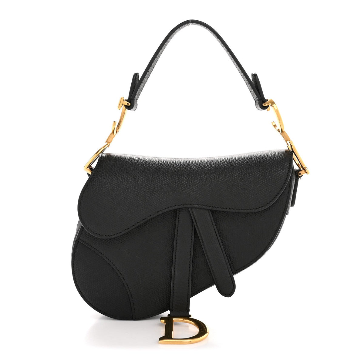 Grained Calfskin Mini Saddle Bag Black
