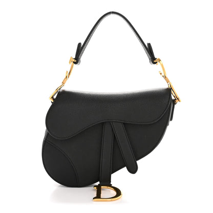 Grained Calfskin Mini Saddle Bag Black
