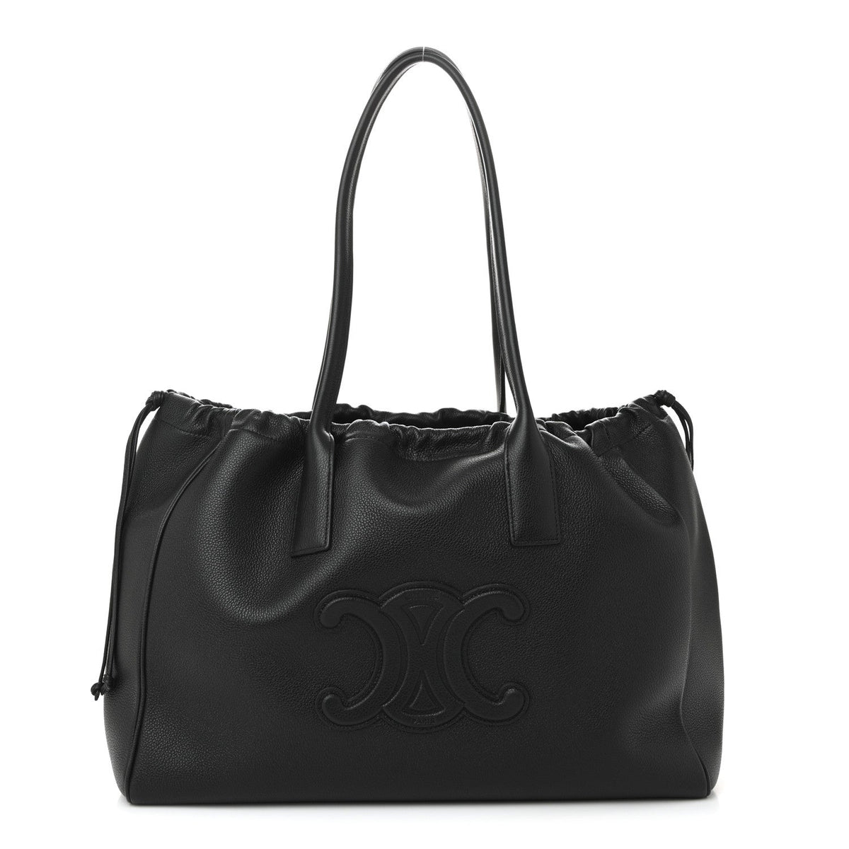 Calfskin Cuir Triomphe Cabas Drawstring Black