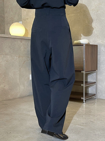 Original Simple Casual Loose Wide Legs Pleated Solid Color Pants