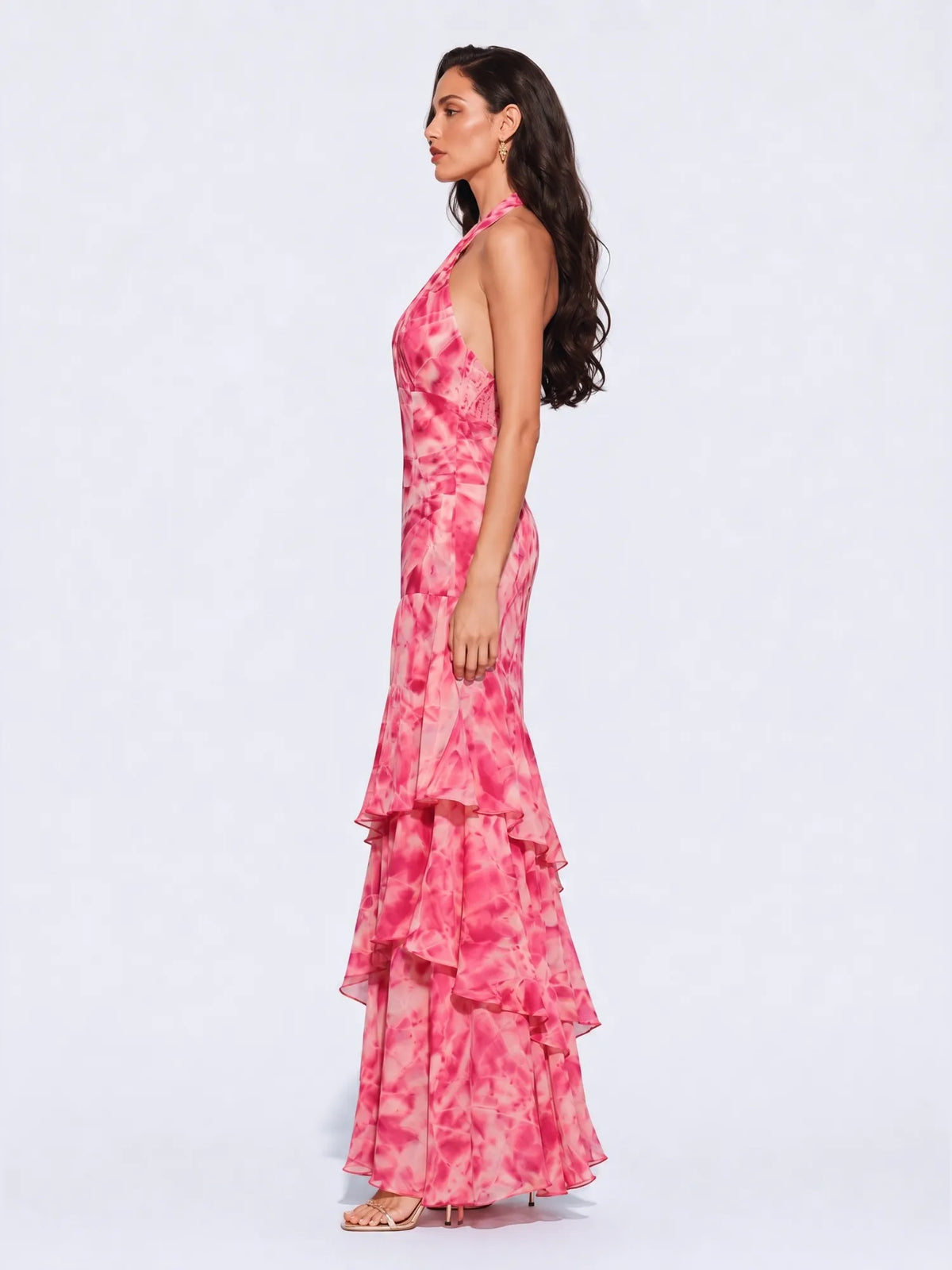 Faye Tiered Ruffle Halter Maxi Dress