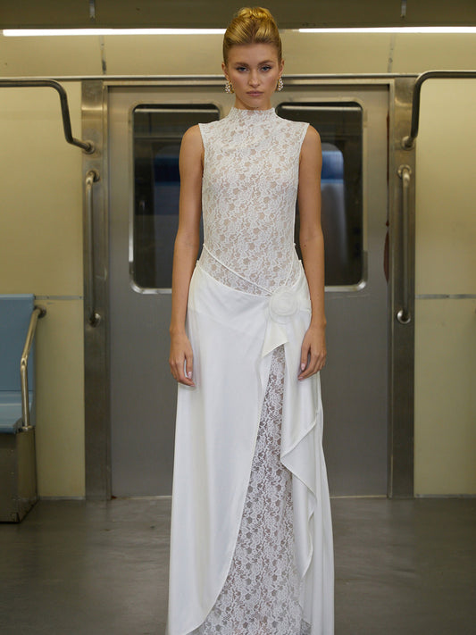 Audrey Asymmetrical Floral Lace Maxi Dress