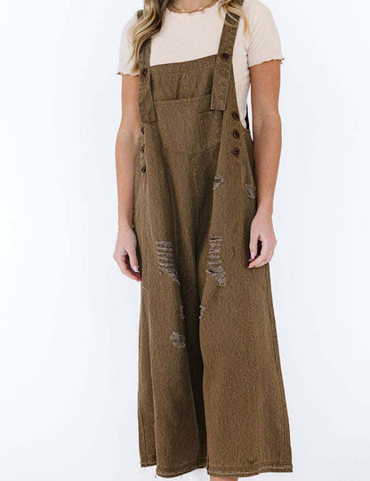 Distressed Rippd Loose Wide Leg Bib Overalls