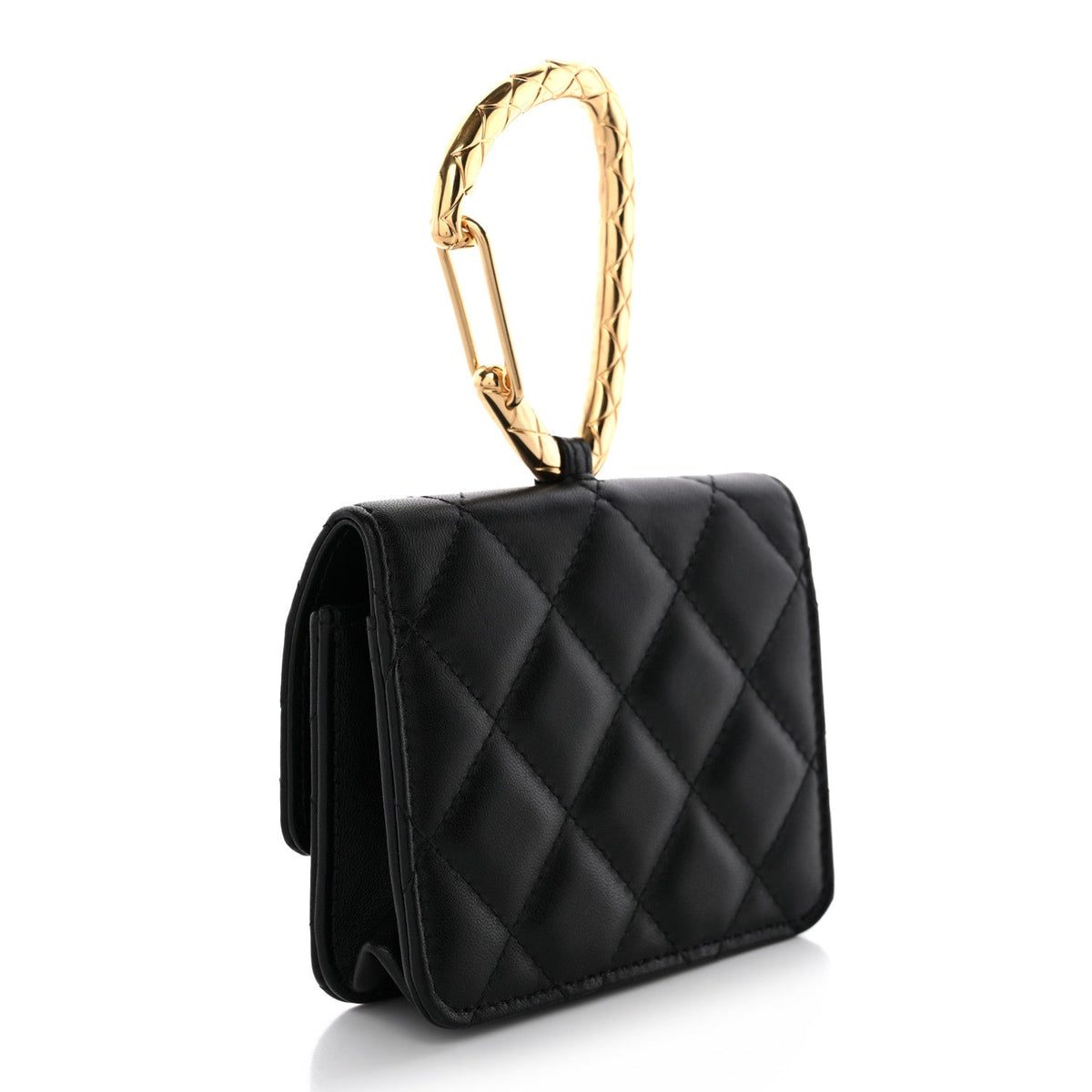 Lambskin Quilted CC Hook Card Holder Black