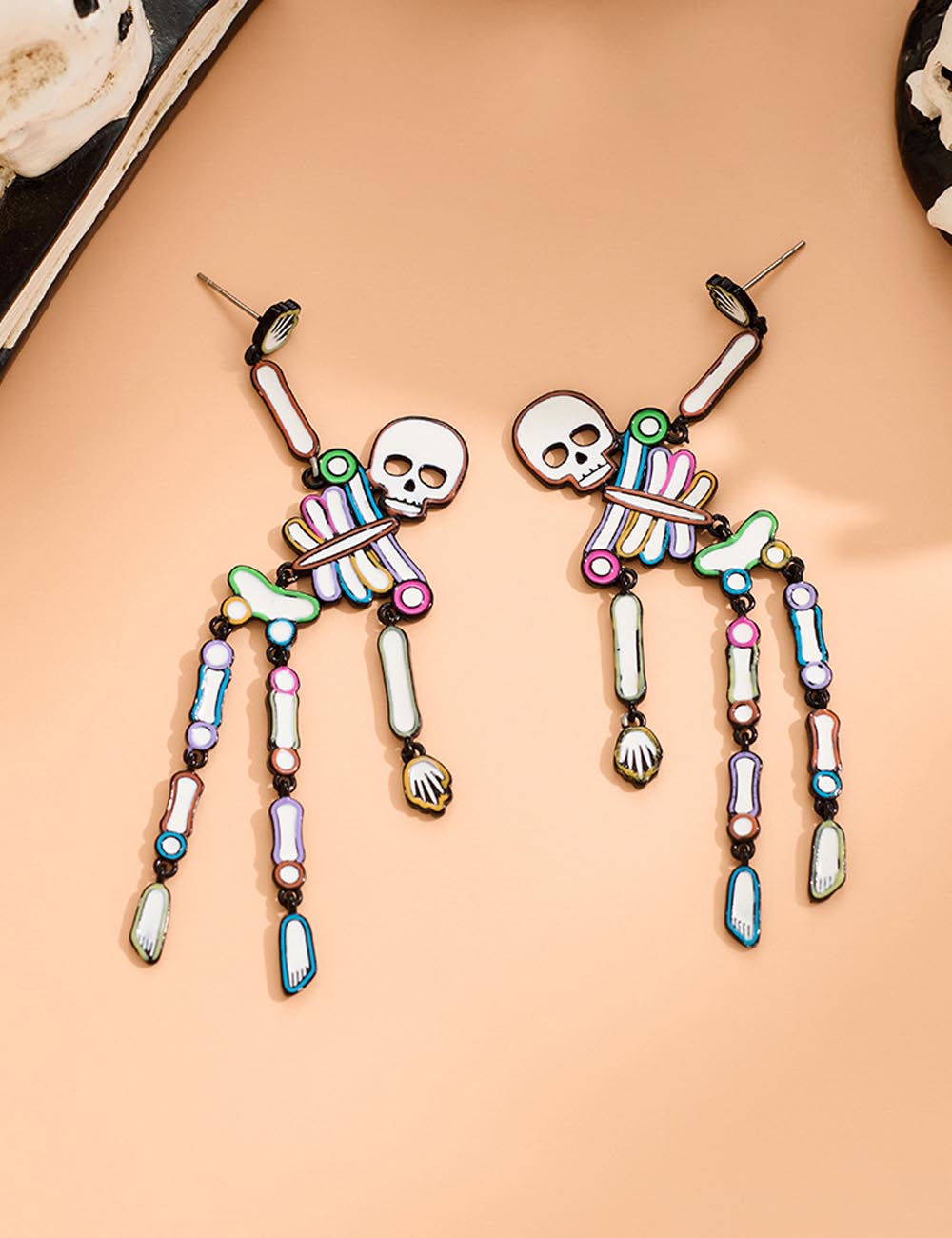 Rhinestone Skeleton Halloween Dangle Stud Earrings