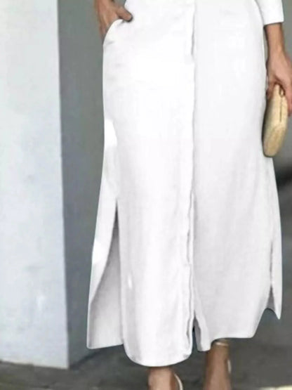 Side Slit Long Sleeve Shirt Dress