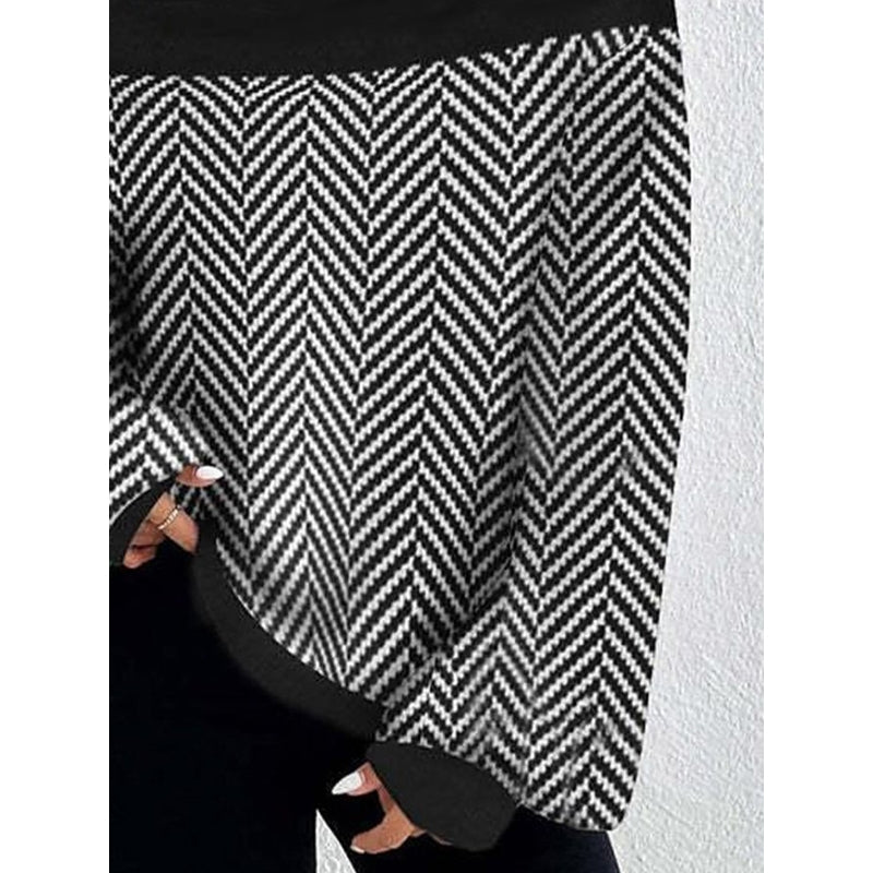 Long Sleeves Loose Split-Joint Striped High Neck Knitwear Pullovers Sweater Sweater Tops