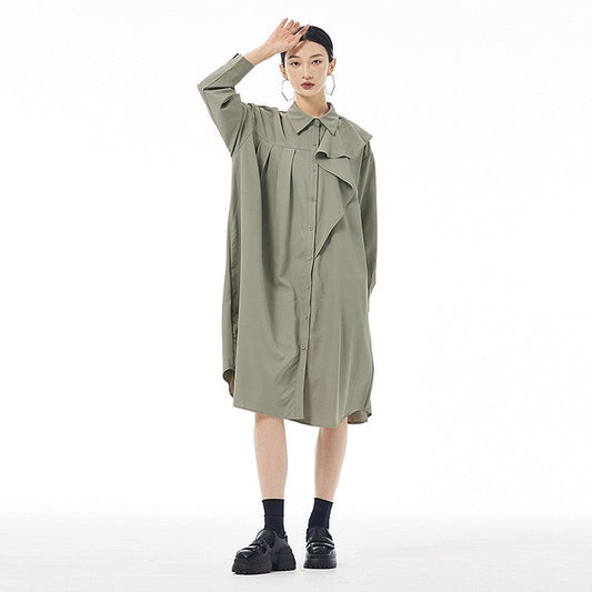 Pleated Contrast Panel Casual Dress