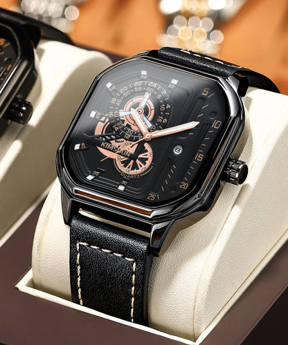 Unique Black Leather Quartz Movement Noctilucent Watches