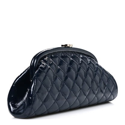 Distressed Patent Quilted Timeless Clutch Navy Blue