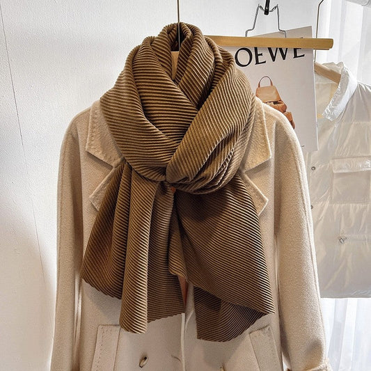 Multifunctional Solid Color Scarf With Pleats