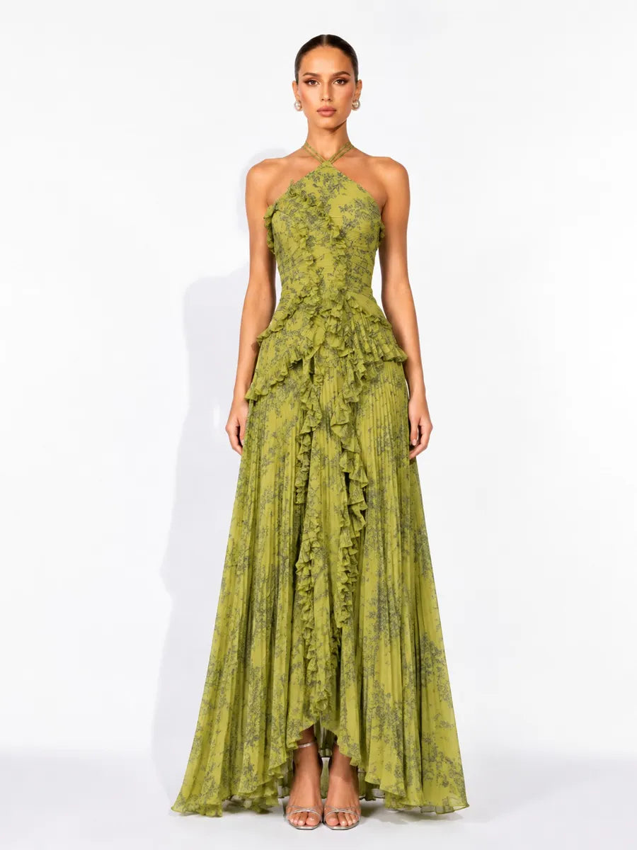 Arianne Pleated Print Sleeveless Maxi Dress