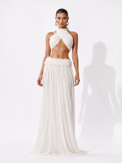 Persephone Crisscross Halter Top and Ruffled Maxi Skirt Set