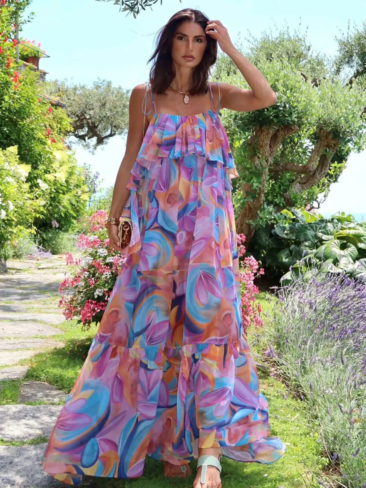 Ophelia Flowy Ruffle Strap Maxi Dress
