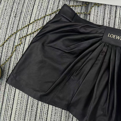 Loewe Draped Midi Skirt Black Nappa Leather 348568