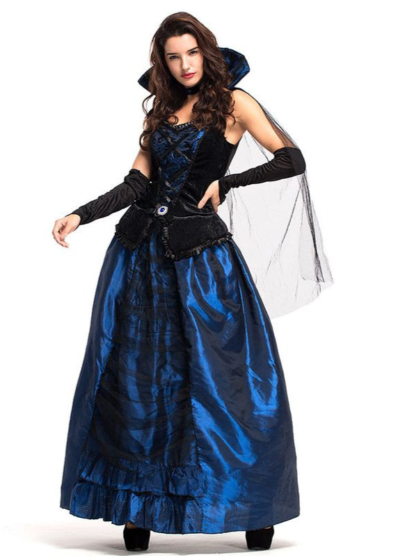 Women’s Blue Black Polyester Vampire Costume Gown