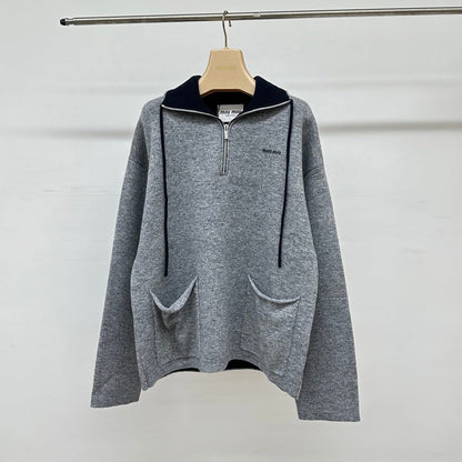 Miumiu 2026 Zip-up Top Grey Cashmere
