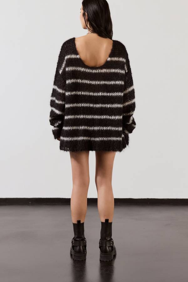 Time for Warmer Layers Fluffy Stripes Relaxed Knit Sweater