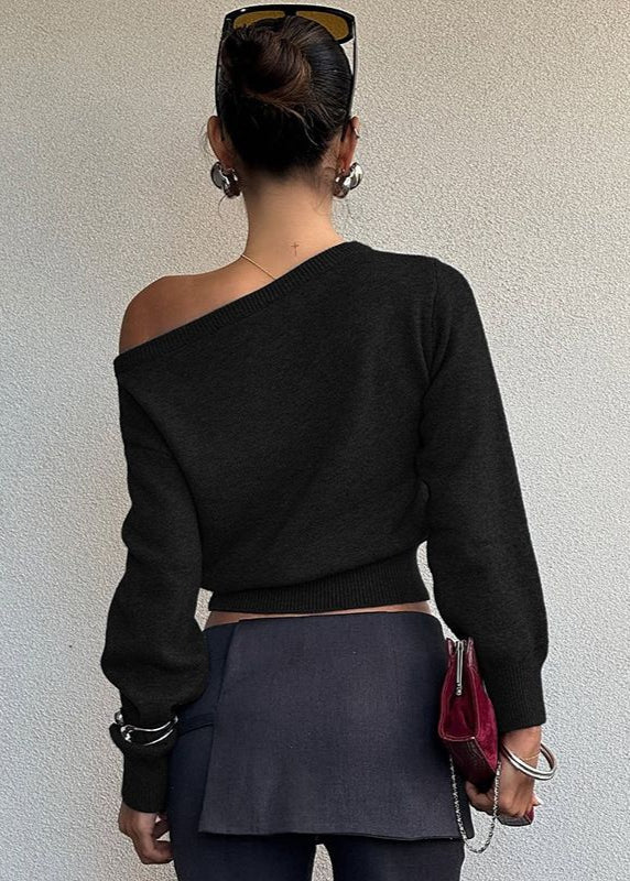 Off Shoulder Cropped Knit Sweater Soft Fabric