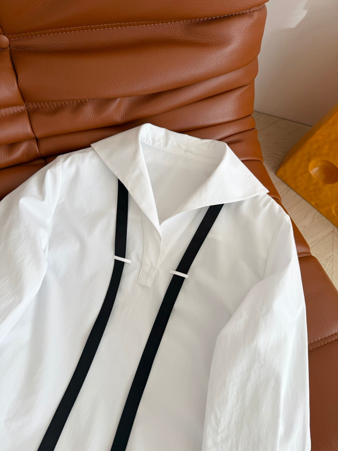 Prada Plain Shirt Doll Collar White Black Cotton 337467