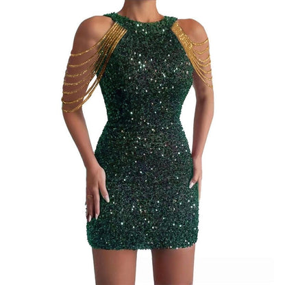 Crystal Chain Mermaid Sequin Evening Dress