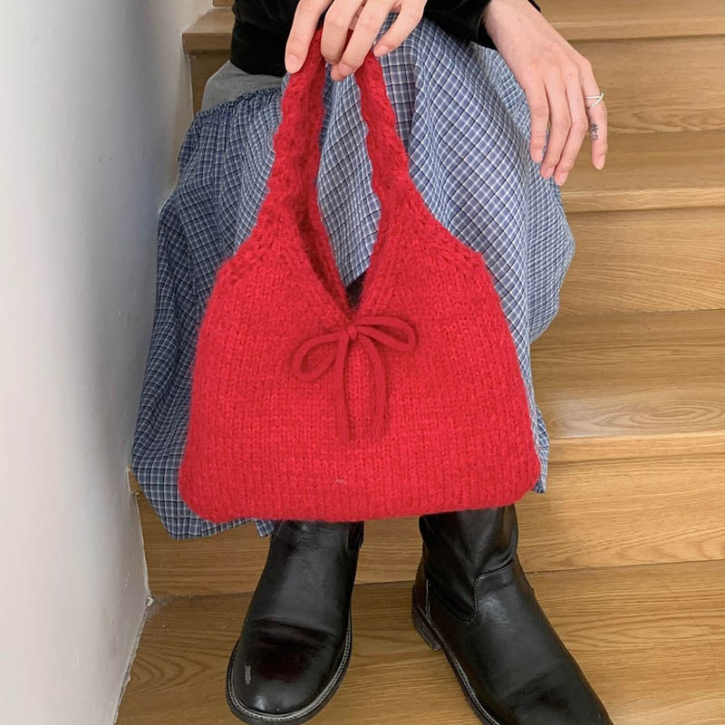 Cute Bow Knot Knit Handbag Underarm Bag