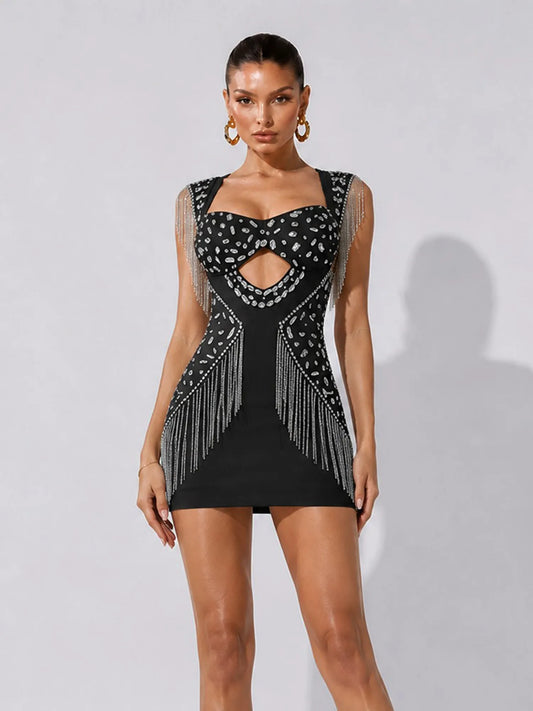 Talia Rhinestone Chain Tassel Bodycon Mini Dress