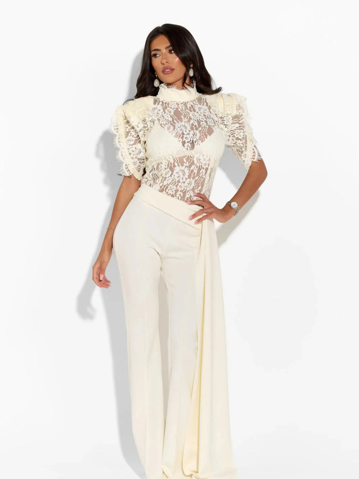 Rosalie Lace High Neck Top & Wide Leg Pants Set