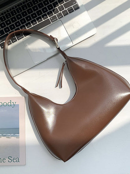 Solid Color Zipper Moon Shoulder Strap Armpit Bags