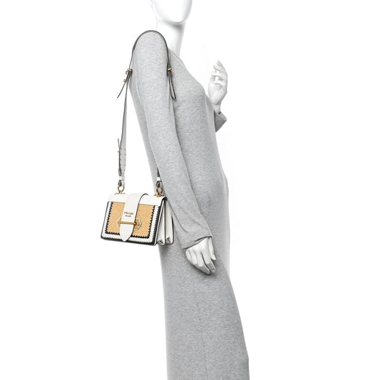 City Calf Raffia Saffiano Cahier Bag Naturale White