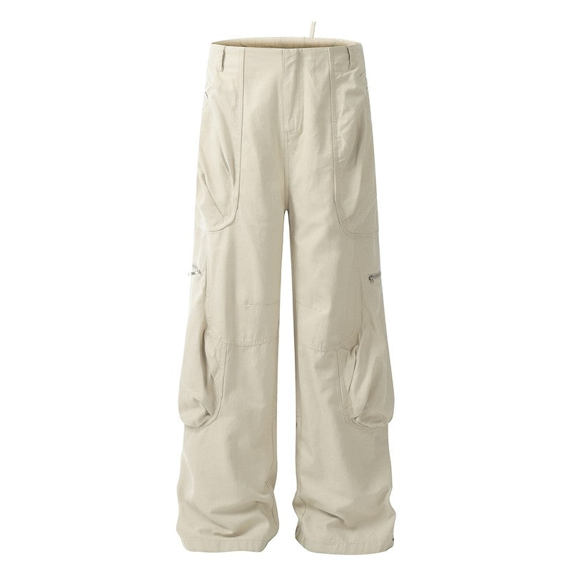 Pleated Cargo Pocket Straight Wide Leg Pants