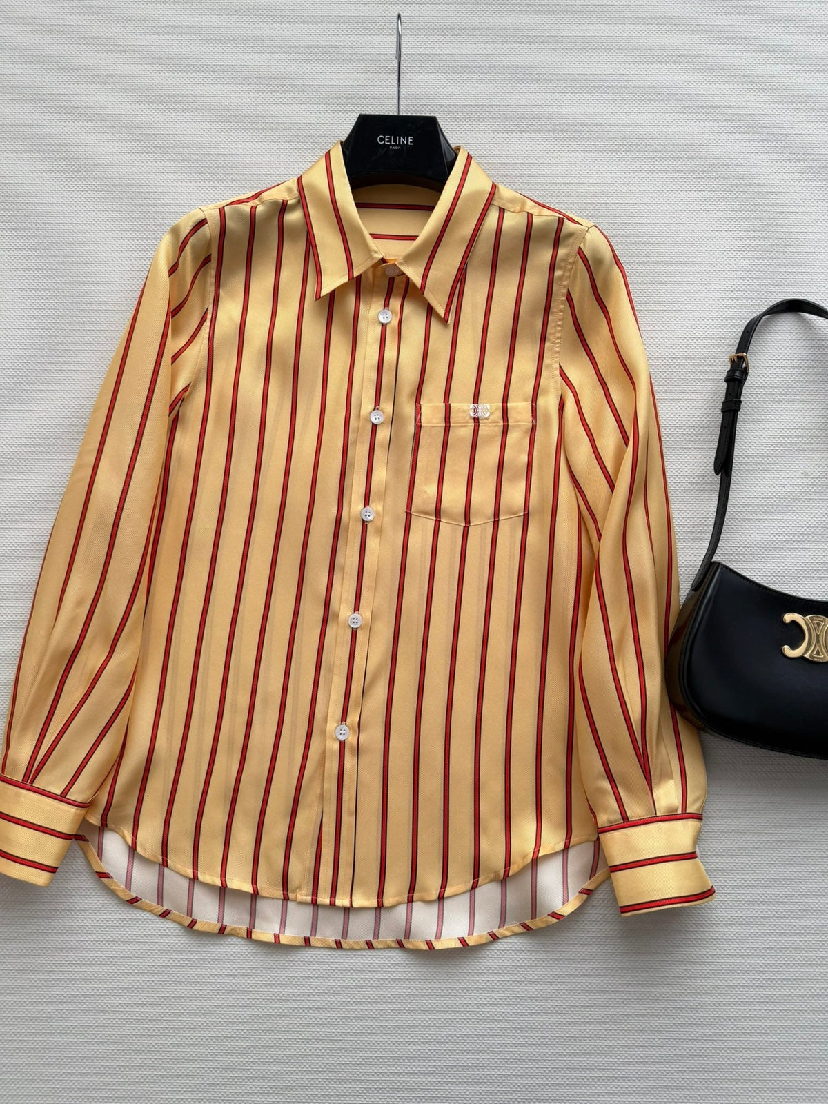 Celine 26SS Striped Shirt Yellow in Silk Fabric 849595