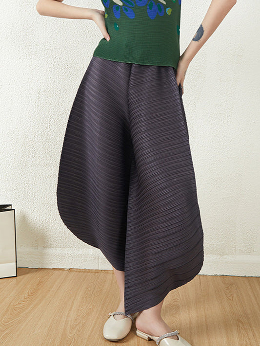 Wide Leg Loose Pleated High Waist Solid Color Tapered Pants