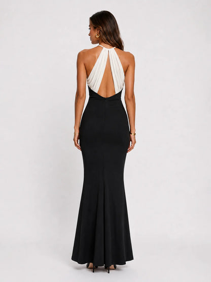 Zoey Contrast Draped Halter Maxi Dress