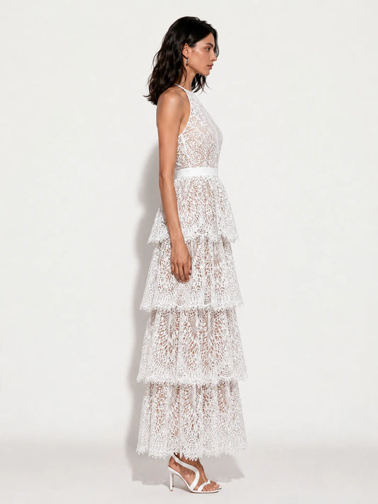 Amabel Lace-Embroidered Cut-Out Halter Maxi Dress