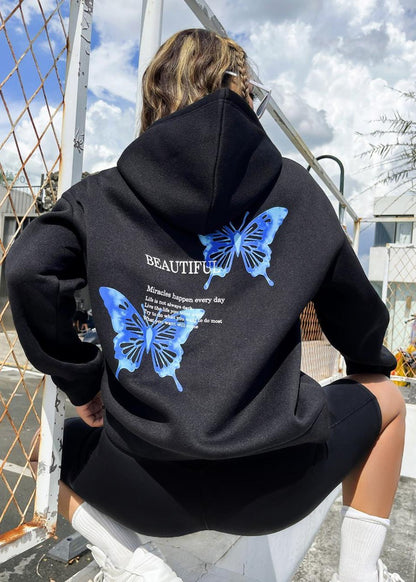 Graphic Hoodie Soft Fabric Butterfly Print