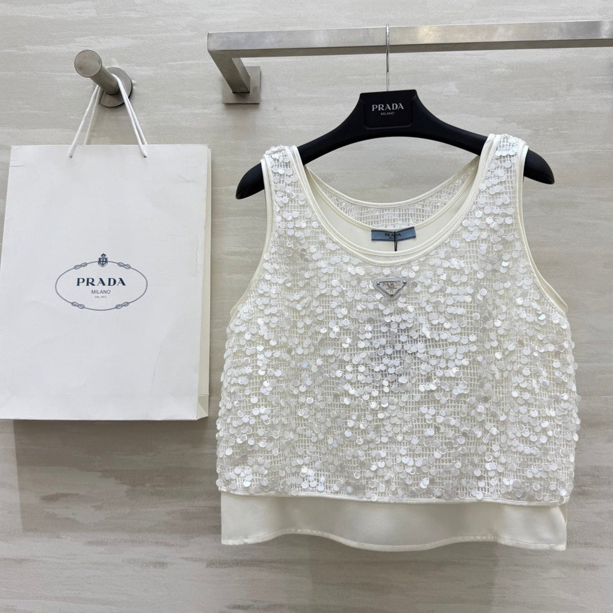 Prada 25 Sequin Vest White Polyester