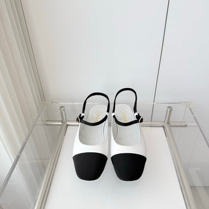 Chanel 26 Slingback Flats White Black in Lambskin 597390