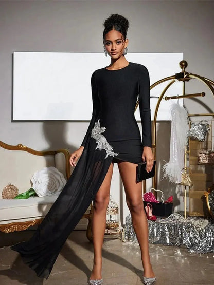 Duald Long Sleeve Crystal Bandage Dress