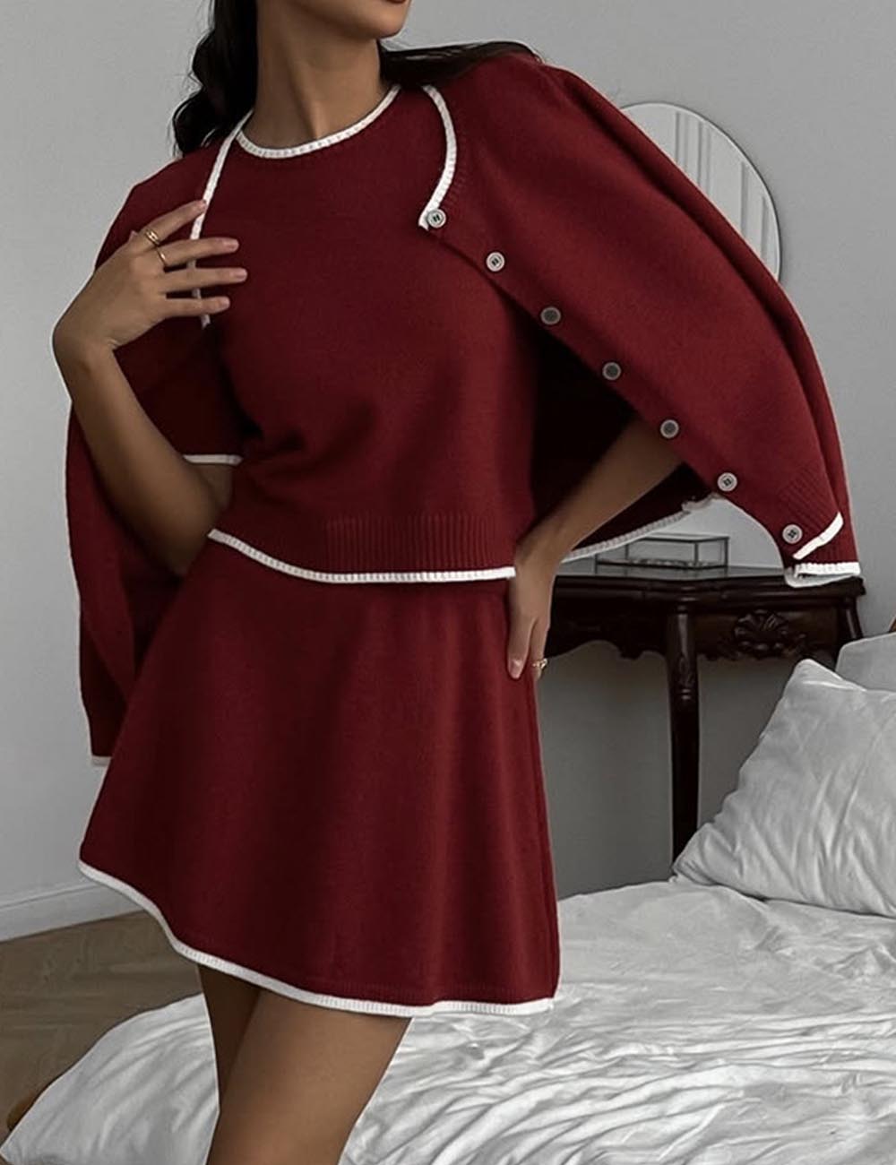 3-Piece Color Contrast Trim Knit Outfit Set