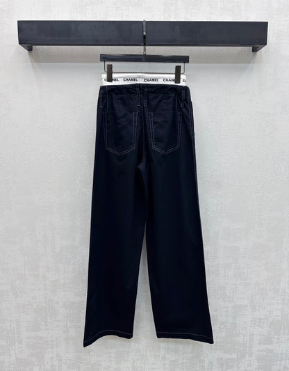 CC Drawstring Webbing Trousers Dark Navy Cotton Tencel 350184
