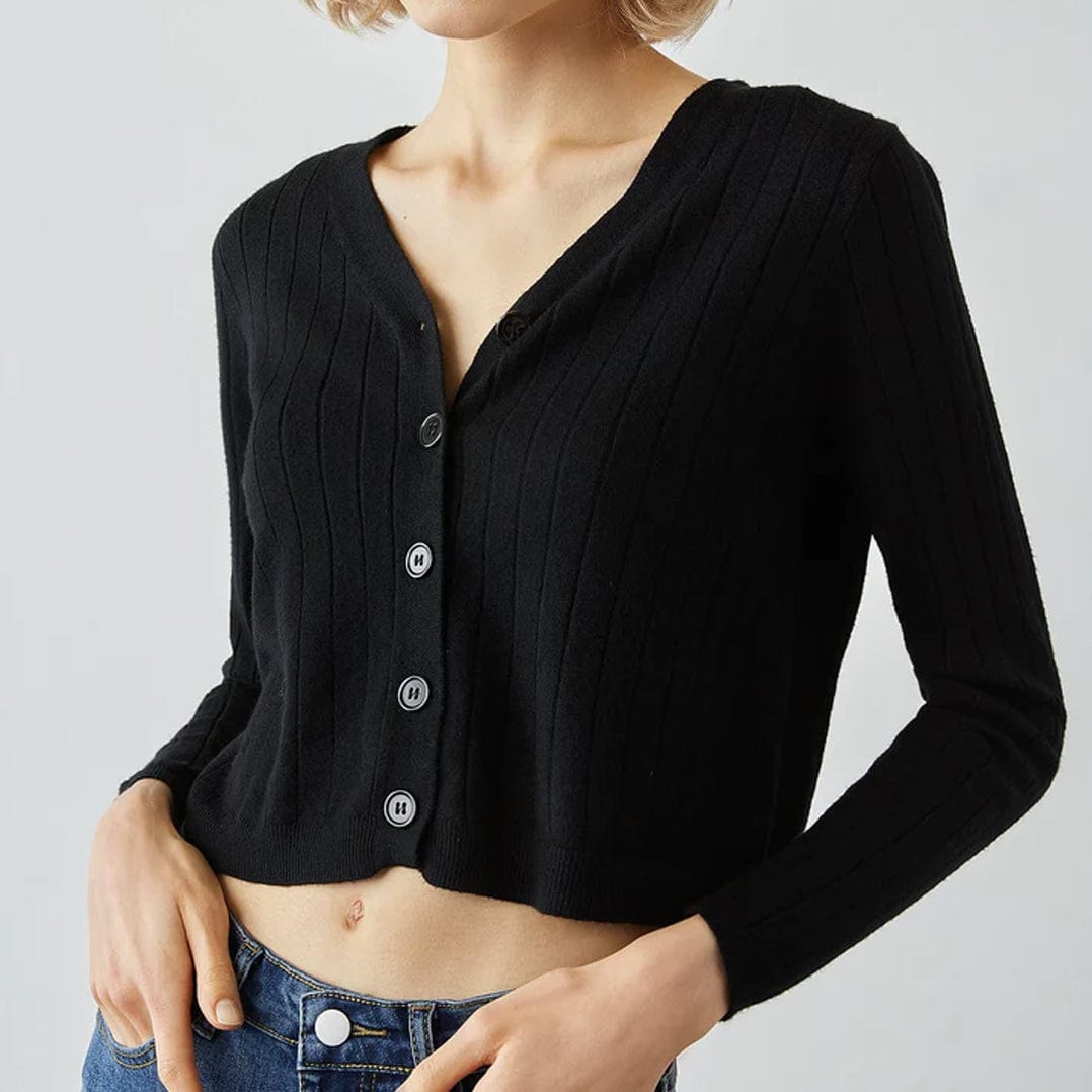 Abril Black Button-Up Cardigan