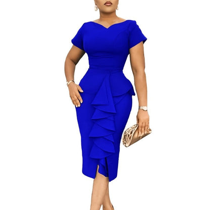 Plus Size African Print Floral Bodycon Dress V-Neck