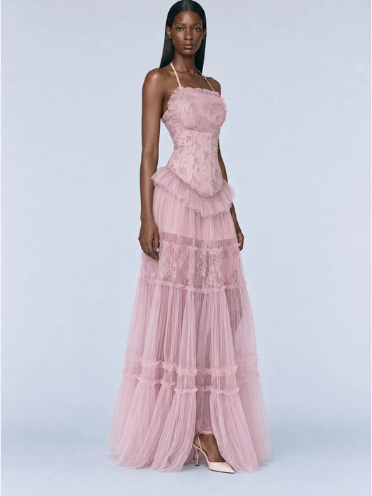Serafina Lace Detail Tiered Maxi Dress