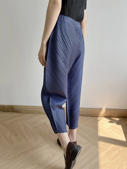 Harem Pants High Waisted Elasticity Pleated Solid Color Split-Joint Ninth Pants Pants Trousers