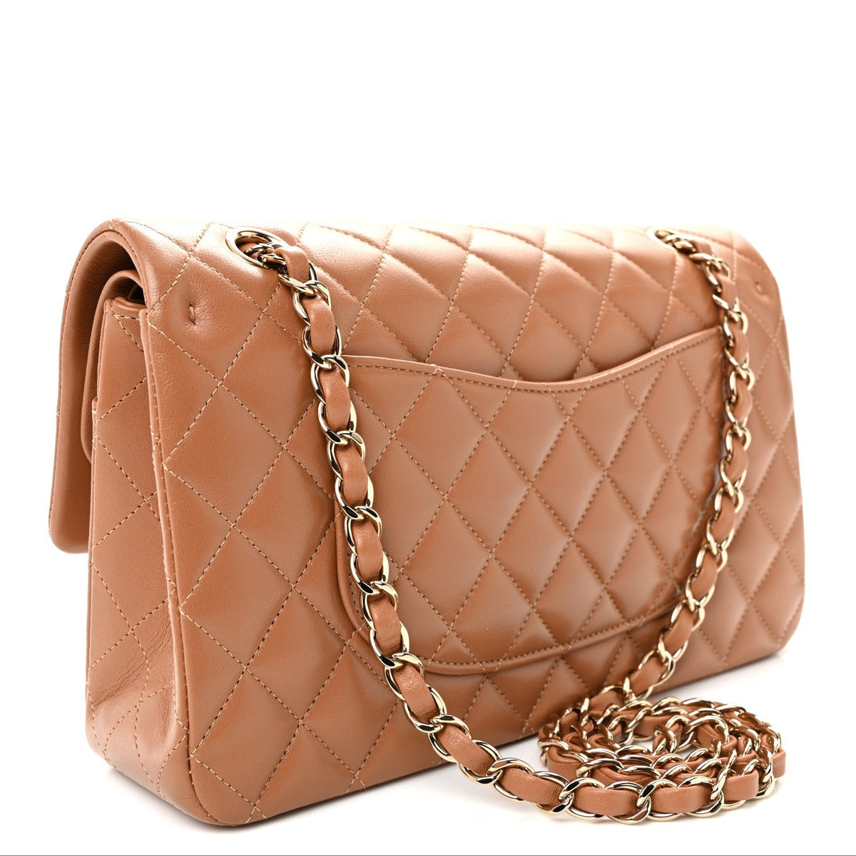 Lambskin Quilted Medium Double Flap Brown