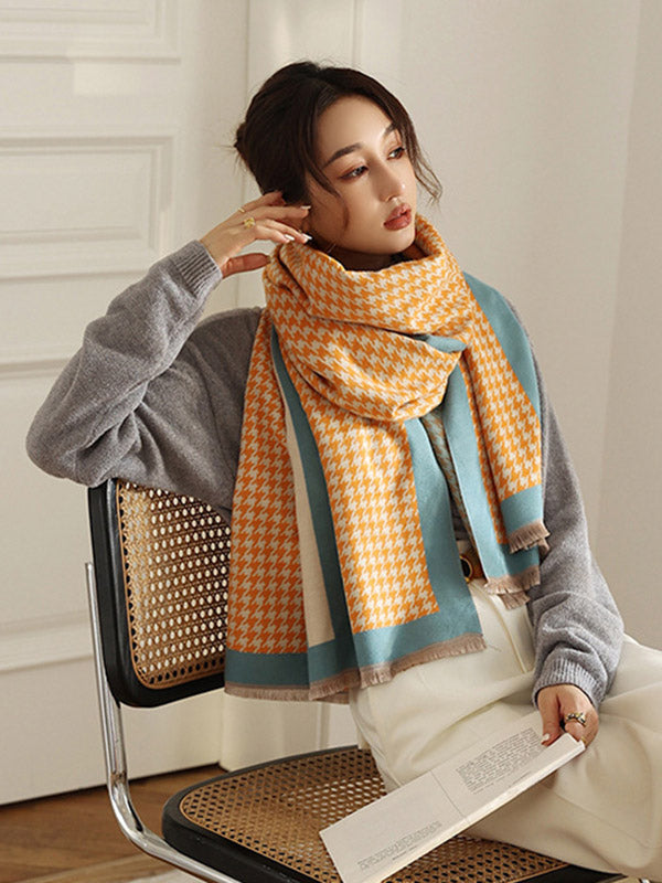 Urban Vintage Imitated Cashmere Houndstooth Shawl Scarf