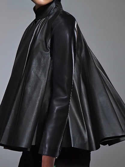 A-Line Long Sleeves Pleated Solid Color High Neck Blouses&Shirts Tops